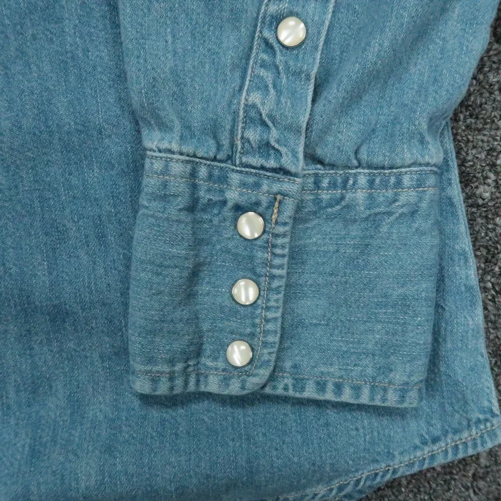 VINTAGE Banana Republic Shirt Mens XL Blue Pearl Snap Denim Long Sleeve Classic